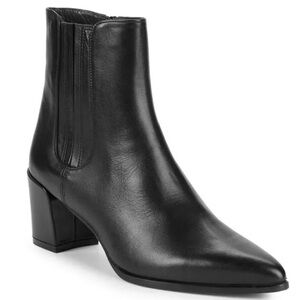 Stuart Weitzman Black Leather Basis Mid Heel Bootie - Worn Once